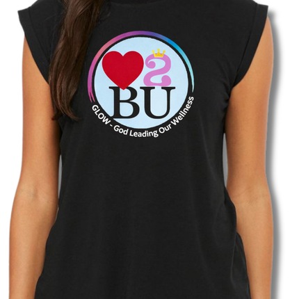 GLOW Love 2BU Women’s Flowy Rolled Cuffs Muscle Tee