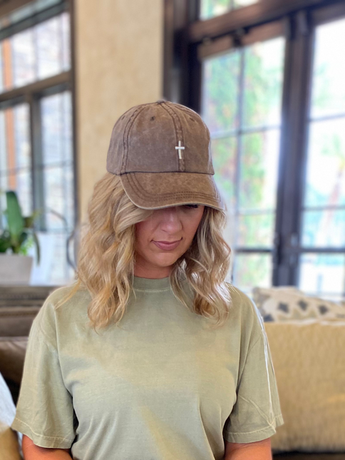 Distressed Embroidered Cross Hat